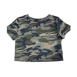 Q Green Military Camo Crop Top Streetwear Y2K Size Large
